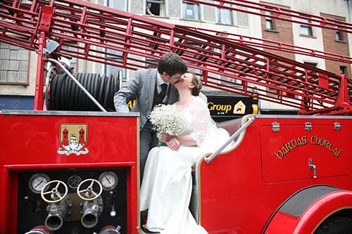 Wedding stationery design Cork City Fire Brigade Vintage Fire Engine